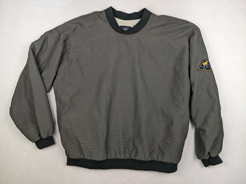 JACK NICKLAUS Men's Golf Windbreaker Jacket Size L Beige Black Striped Pullover
