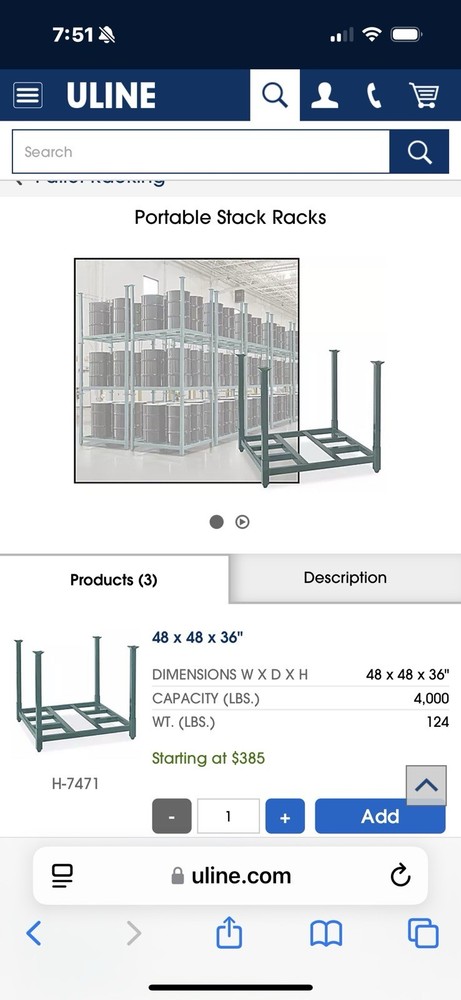 Uline Portable Stack Rack 36 Inch Post H-7471