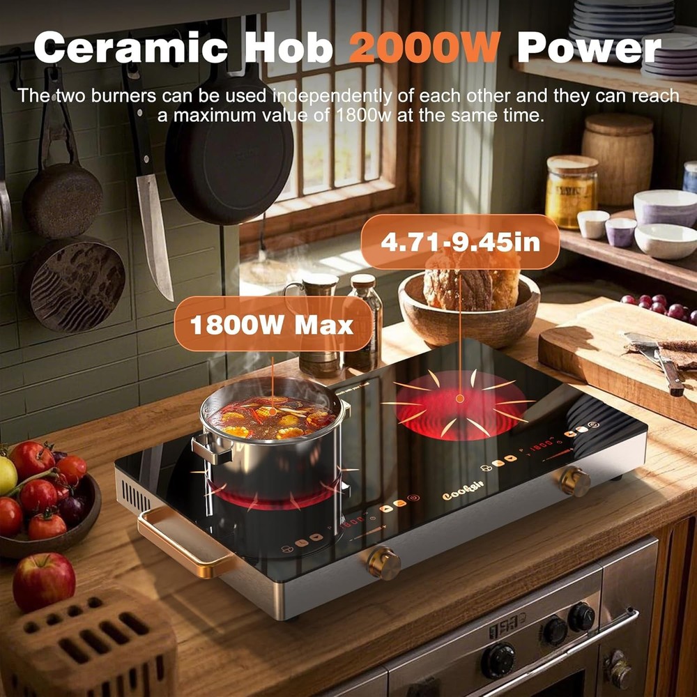 24" 2 Burner Electric Cooktop - Portable Double Burner with LCD Control & Timer