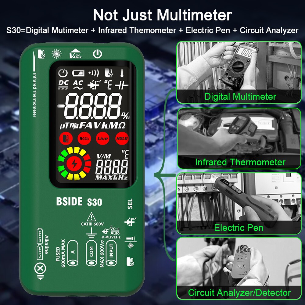 BSIDE S30 LCD Digital Multimeter DC AC Voltage Current Ohm Rechargeable TesterRE
