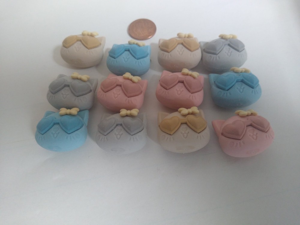 12 Multicolored kitty erasers for kids Cat