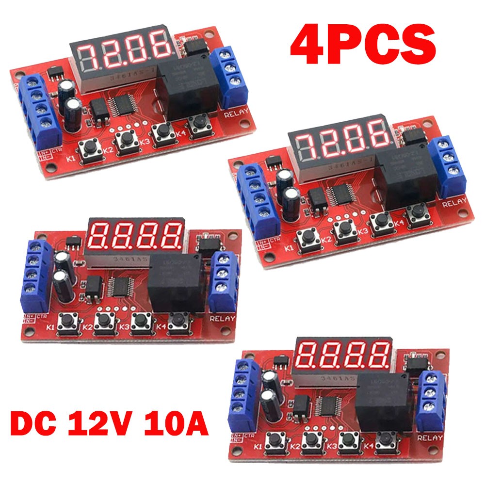 4Pcs DC12V 10A Adjustable Time Delay Relay Module LED Digital Control Switch NEW