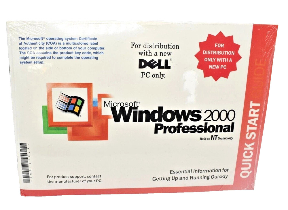 NEW SEALED Microsoft Windows 2000 Professional Pro Reinstallation W2K+SP2 Dell