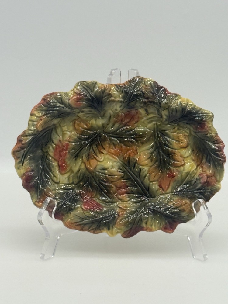 Spode Harvest Fall Leaf All Over Embossed Small Platter Trinket Tray Dish 7.5"