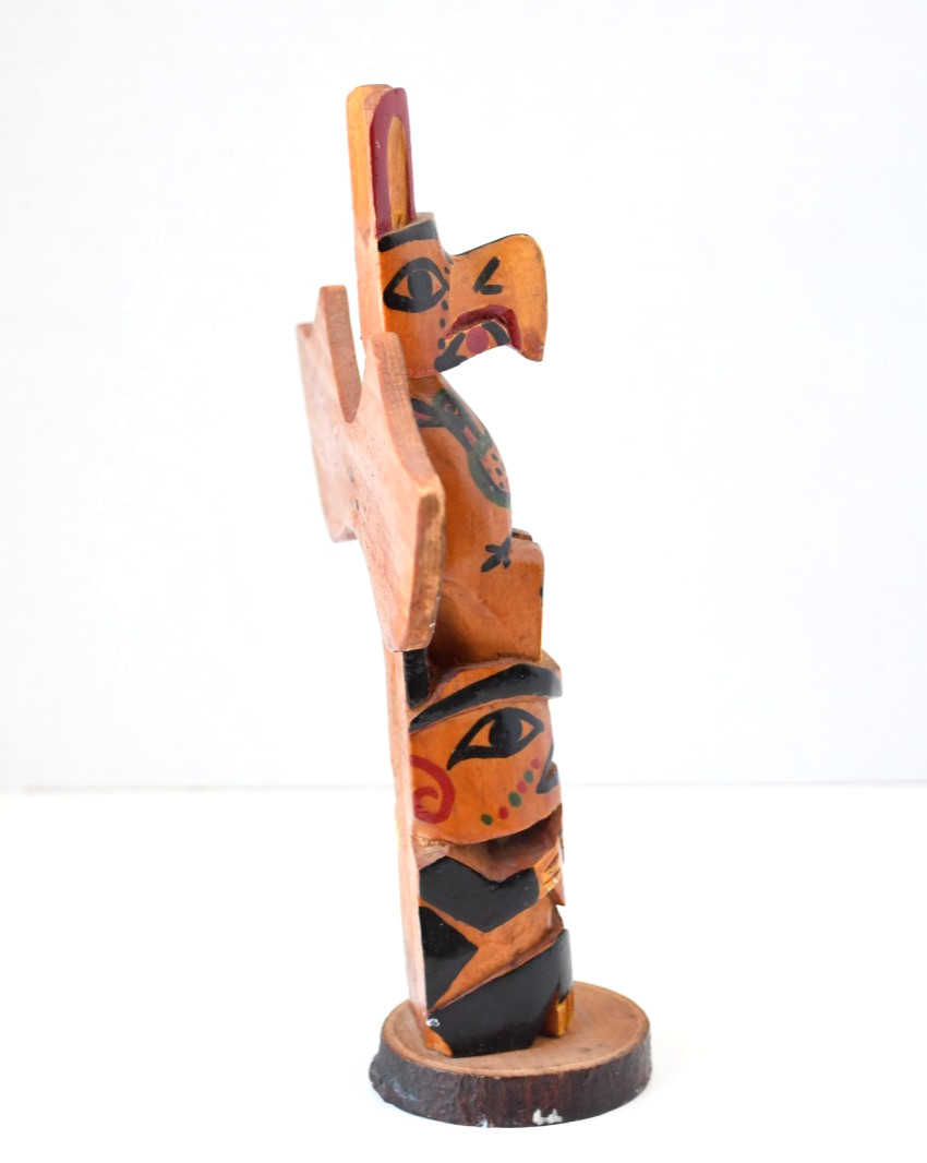 Vintage PWC Cedar Totem Pole Thunderbird and Human 1930's Perfect 8x5