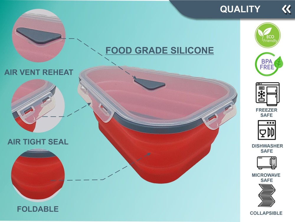 2-Pack Pizza Slice Storage Container Foldable Reusable BPA-Free Micrw. Dish Safe