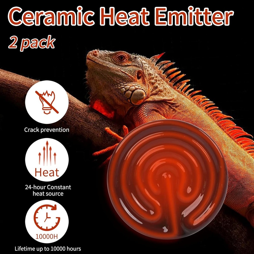 150W Ceramic Heat Emitter (2 Pack), Reptile 2Pack, Black