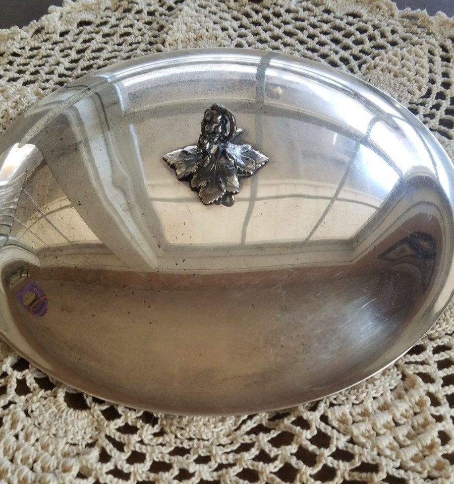 Silver Plate Round Replacement Lid Only for Casserole Serving Bowl w Grape 4011