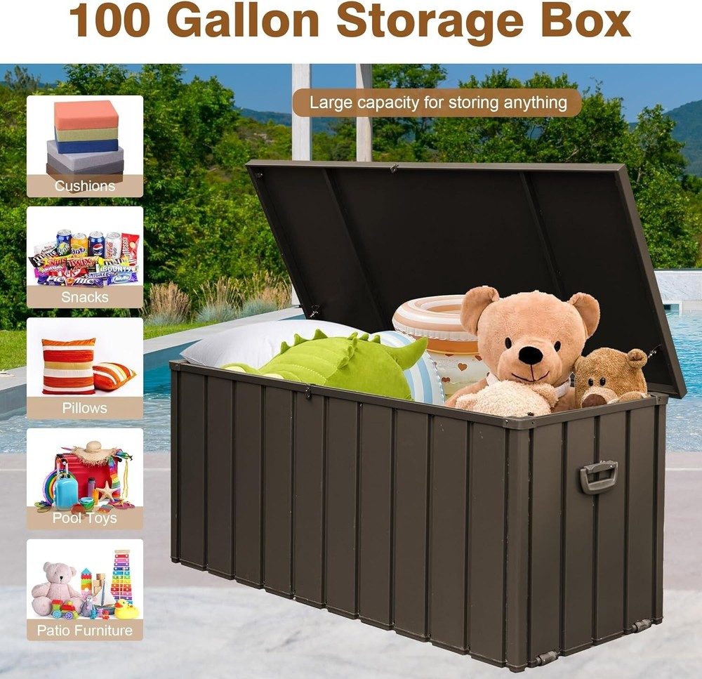 SHPAI 100 Gallon Deck Box, Lockable Storage Container with Galvanized Steel
