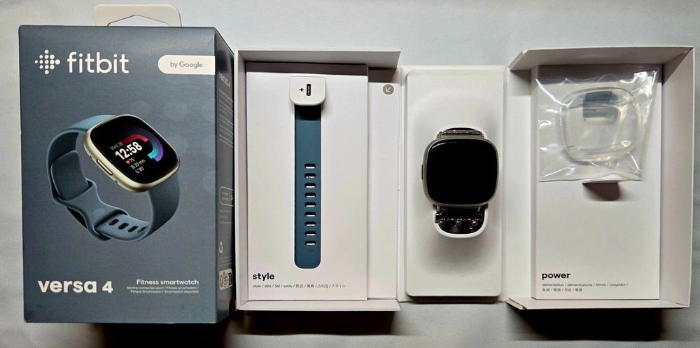 Fitbit Versa 4 Activity Tracker-Platinum Aluminum Multi-Band and Charger Bundle