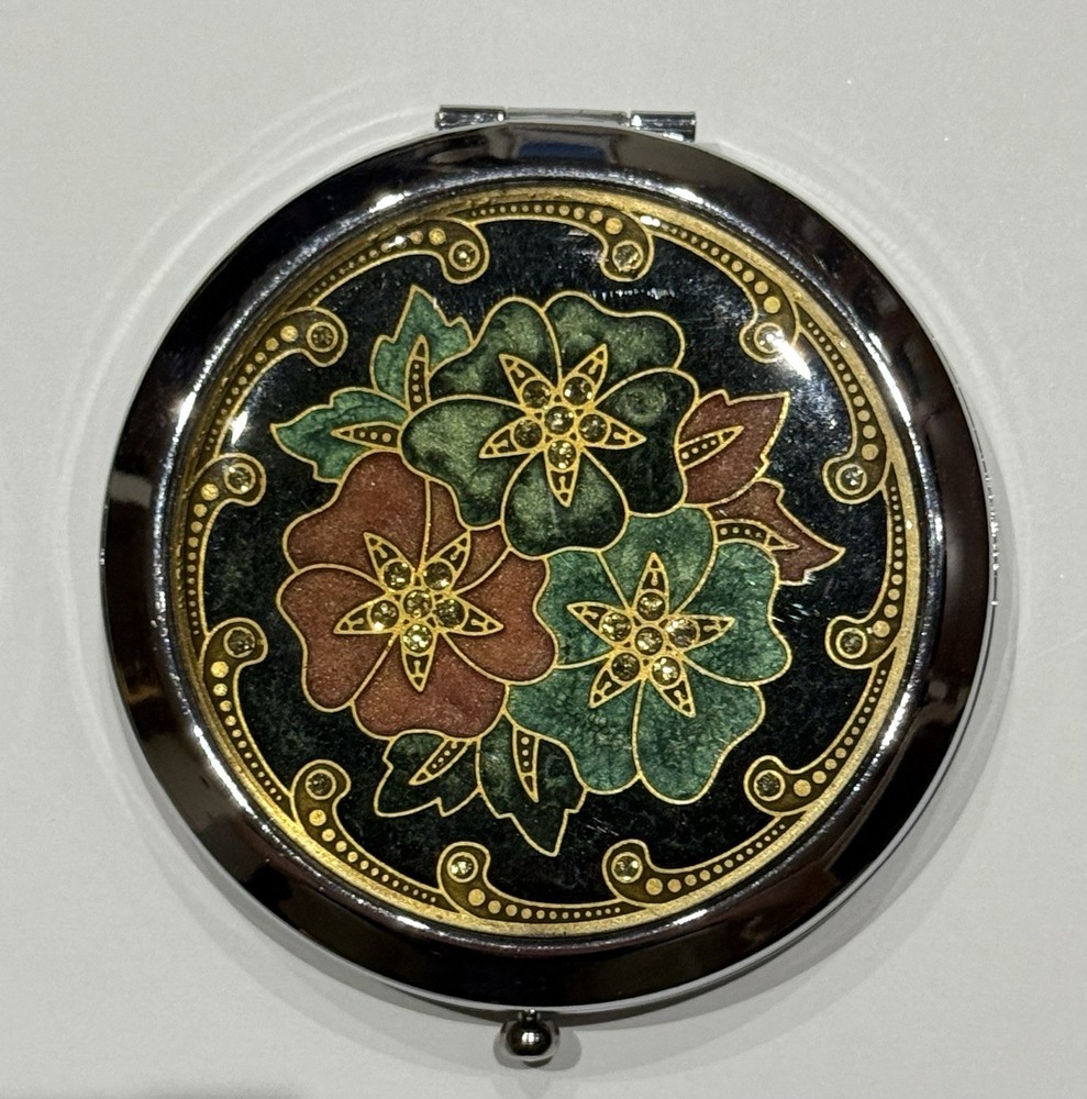 Enamel Compact Double Mirror Owl/Flower