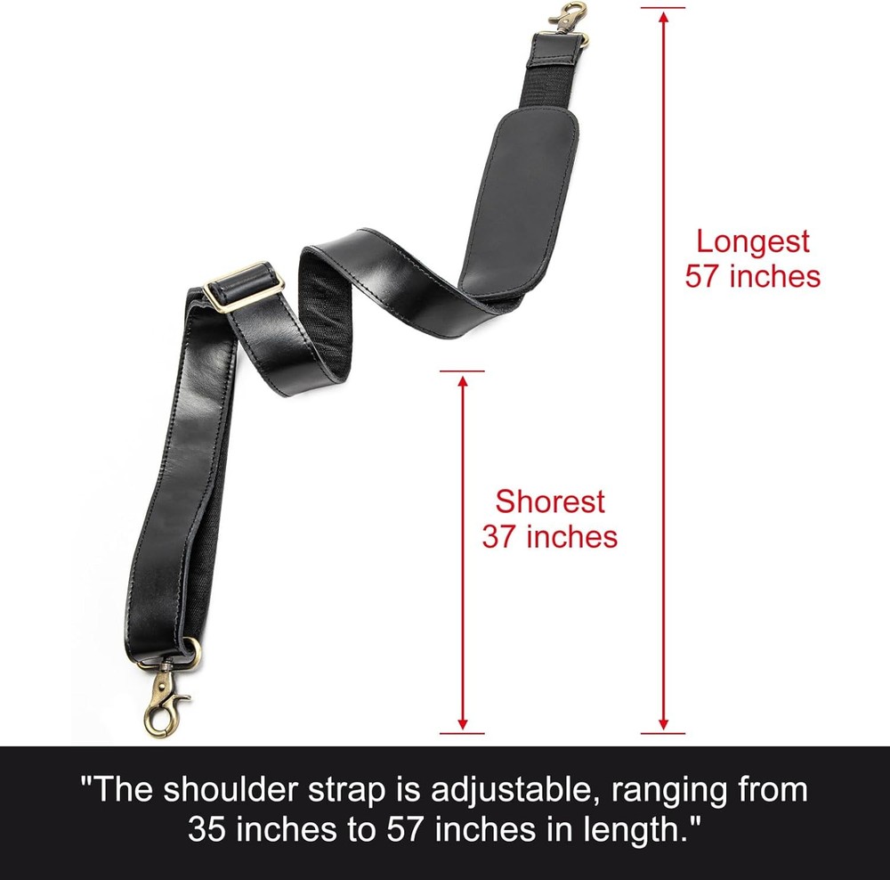 Full Grain Leather Bag Strap Replacement - Adjustable Shoulder Black