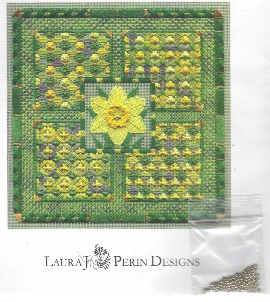 DAFFODIL TIME--Yellow Flower--Spring--Perin--Counted Canvas Pattern w/Beads