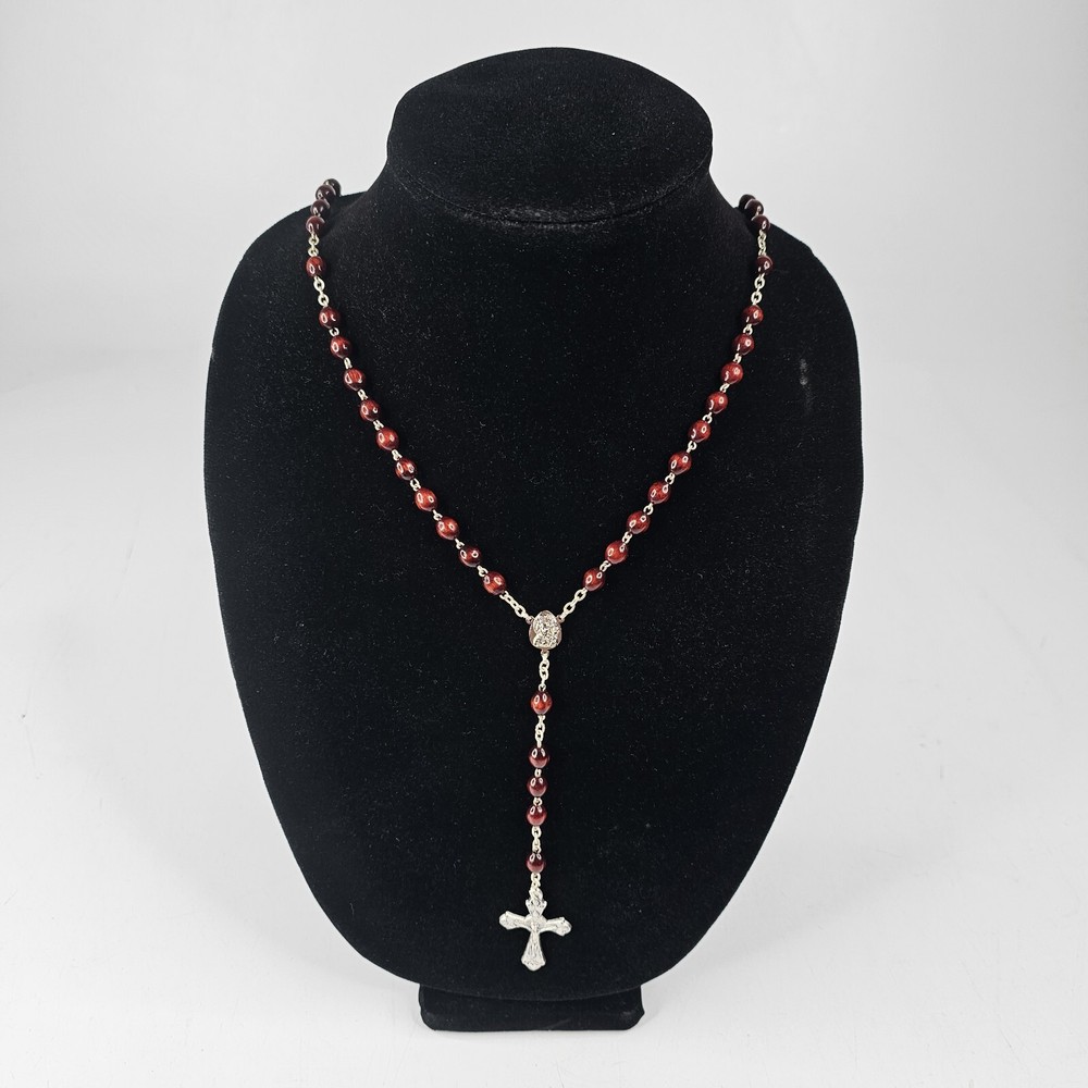 Red Burgundy Beaded 19" Long Rosary