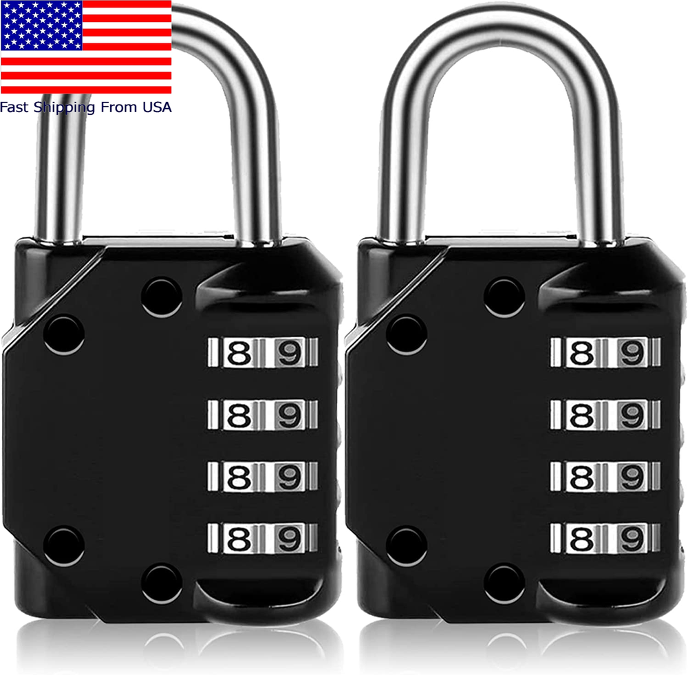 2 Pack Combination Lock Resettable 4-Digit Padlock Outdoor Waterproof