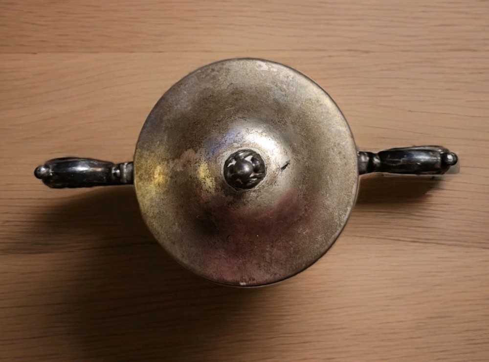 Antique Unmarked Silver Footed Sugar Bowl With Lid