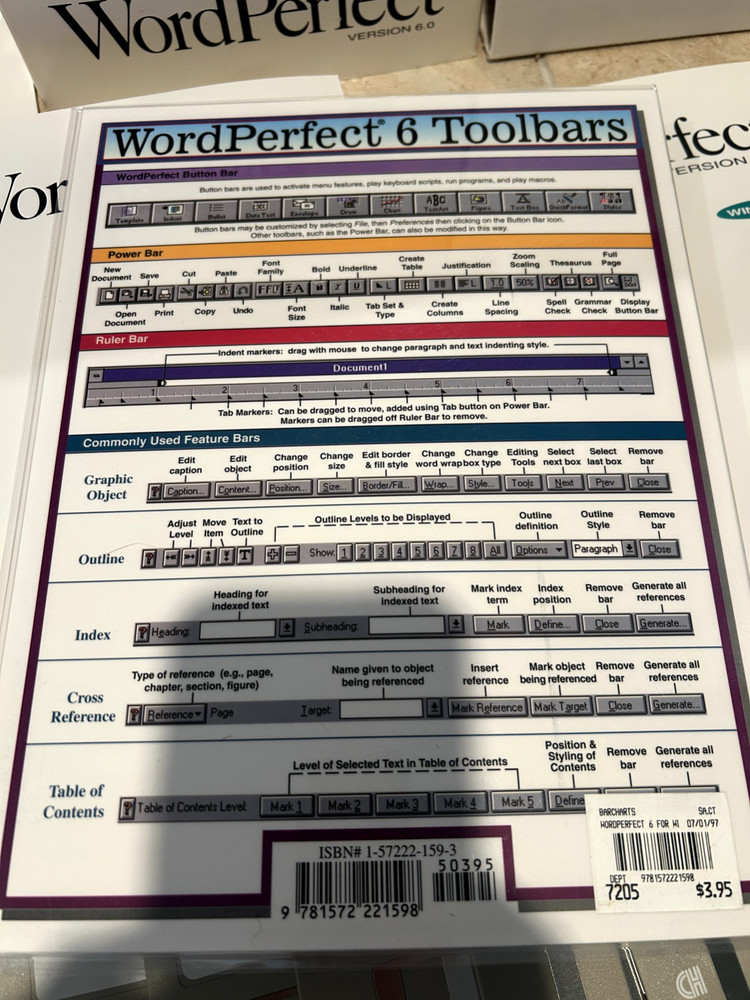 Windows WordPerfect Version 6.0 Word Processor Software, Draw 2.1, & ref chart
