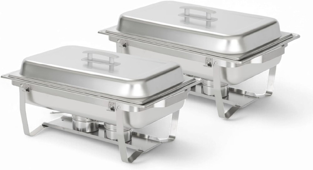 Elegant 8 Quart Stainless Steel Chafing Dish Set with Foldable Frame - 2 Pack