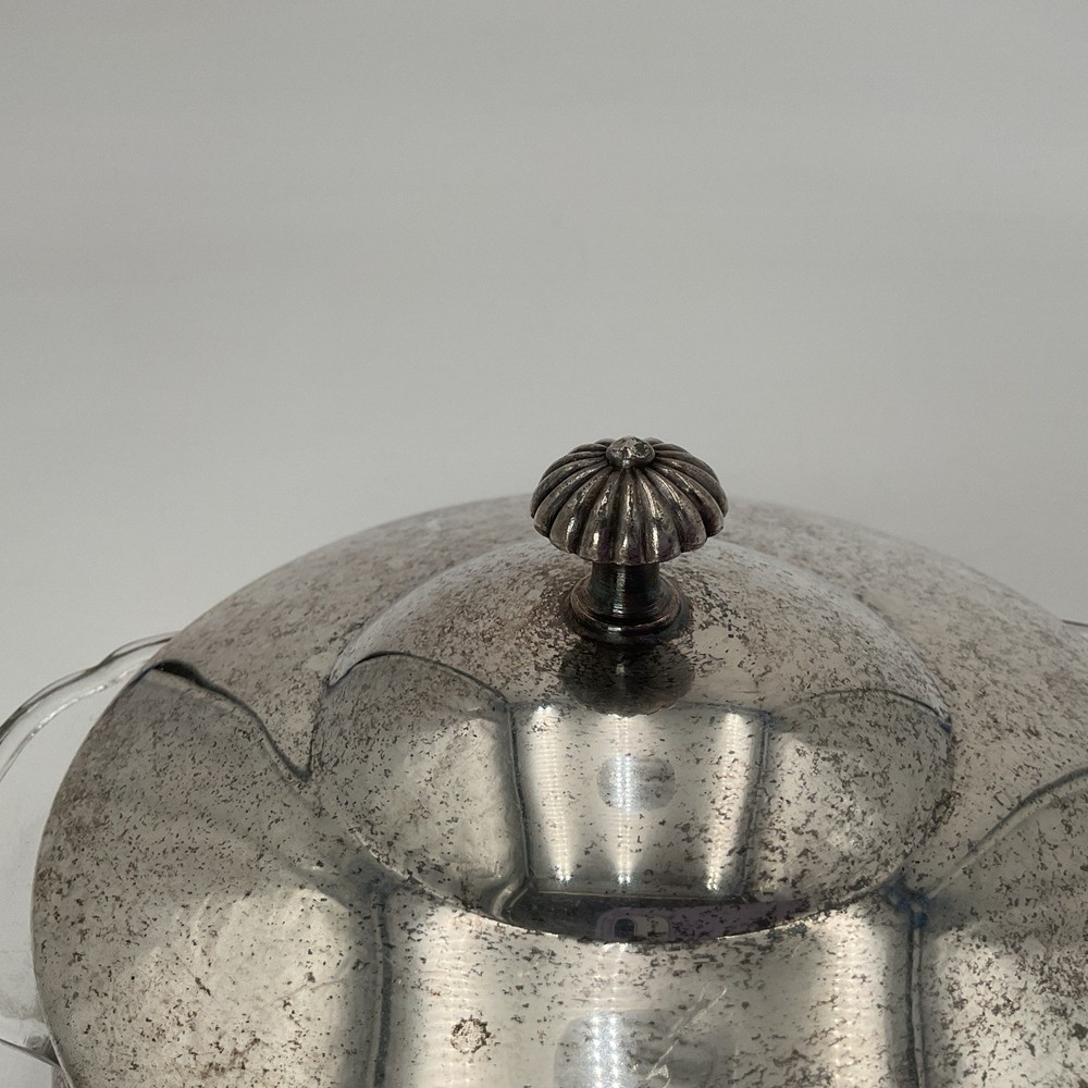 Vintage Sheffield Silver Co. Plate Lid Serving Dish W/ Pyrex Glass Bowl Insert