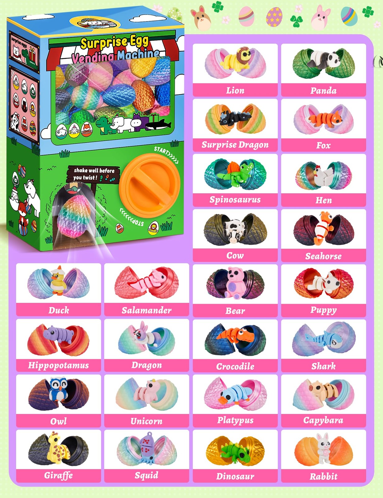 24Pcs Prefilled Easter Eggs Mini Vending Machine Easter Basket Stuffers Fille...