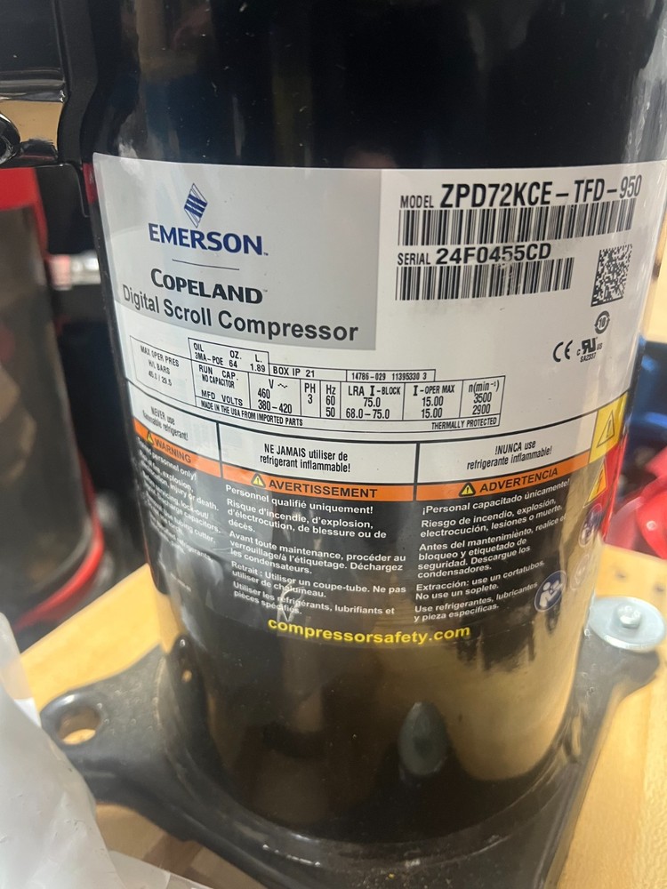 Emerson Copeland Scroll Compressor Model # ZPD72KCE-TFD-950