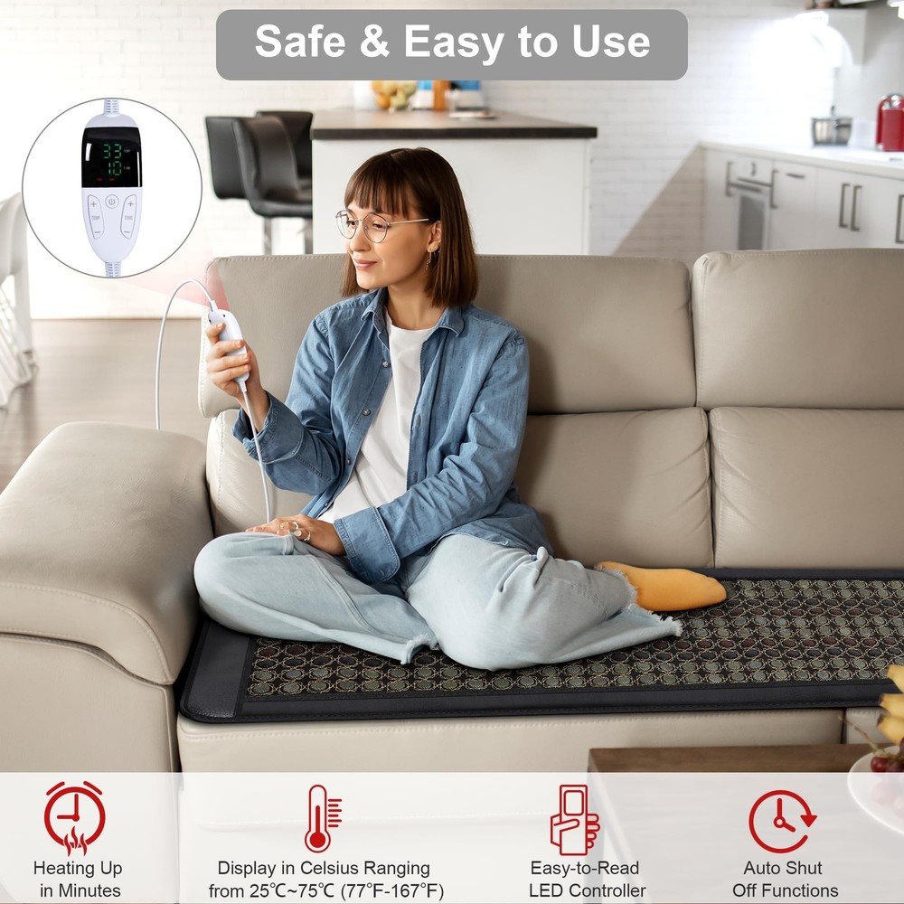 Natural Jade Infrared Heating Pad w/Smart Controller Memory Function 50"x23.5"
