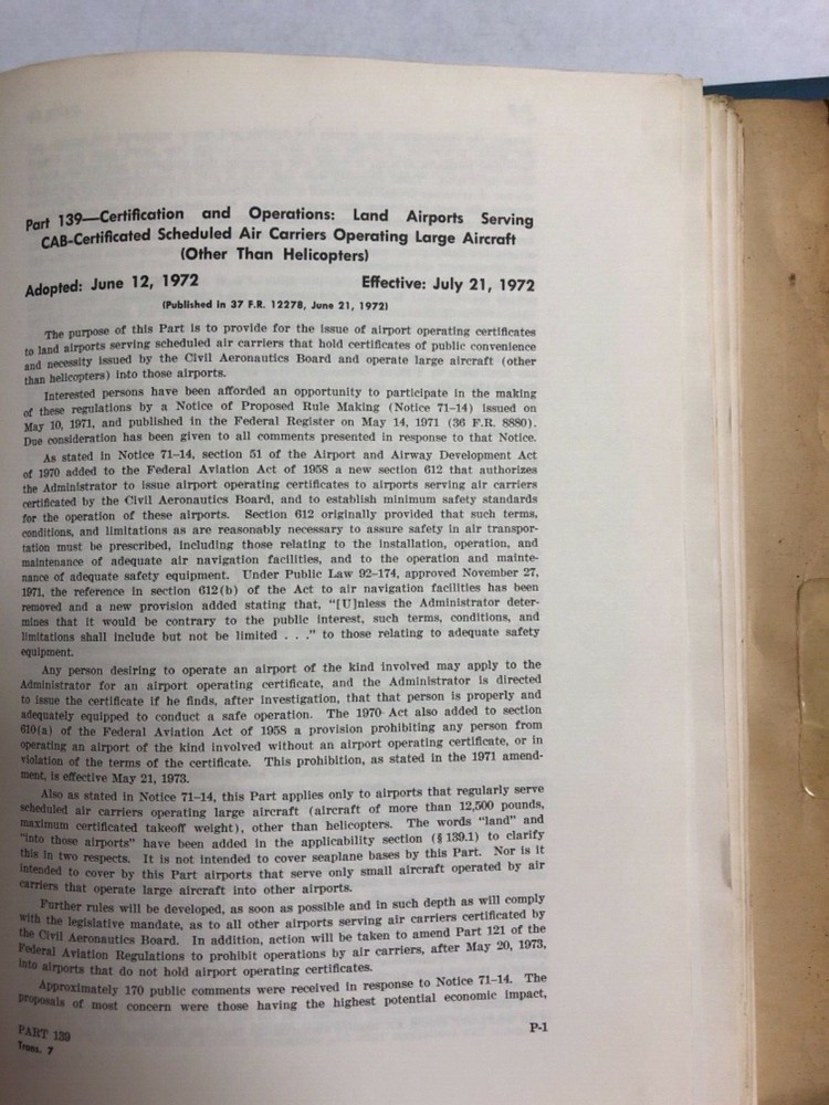 Federal Aviation Regulations 1972 Original