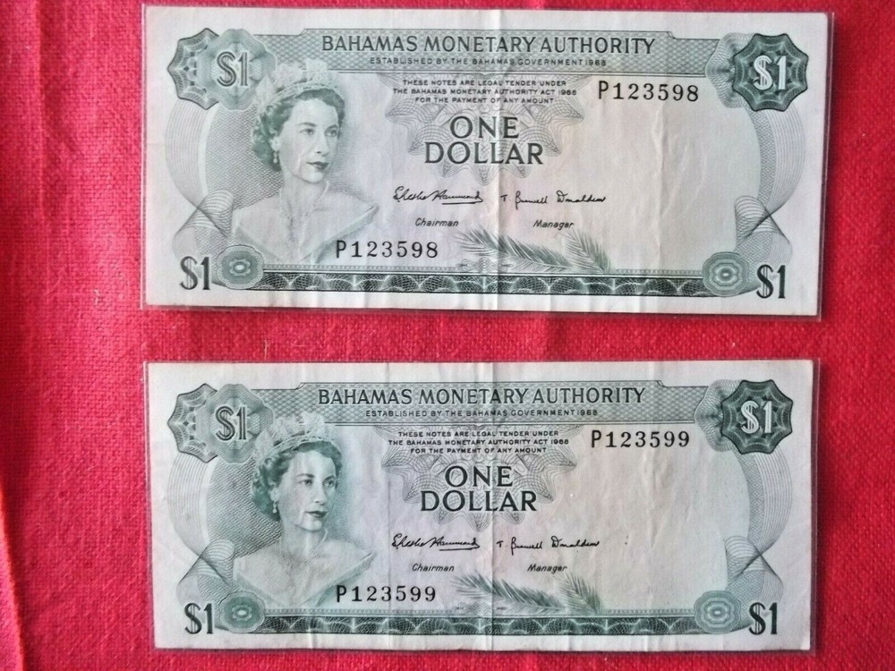 Bahamas $1 Dollar 1968 PMG 45 + another 2 same BONUS note bill