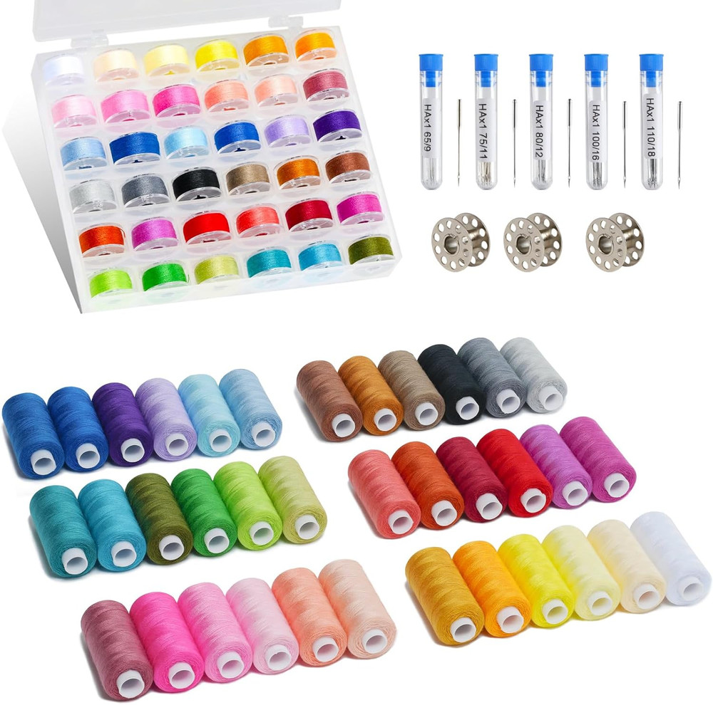 125 PCS Sewing Thread Assortment, 36 Colors 400Yd Sewing Thread with Matched 36