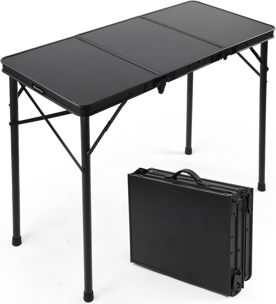 3ft Folding Camping Table Folding Table W/ 3 Adjustable Height Portable Table W/