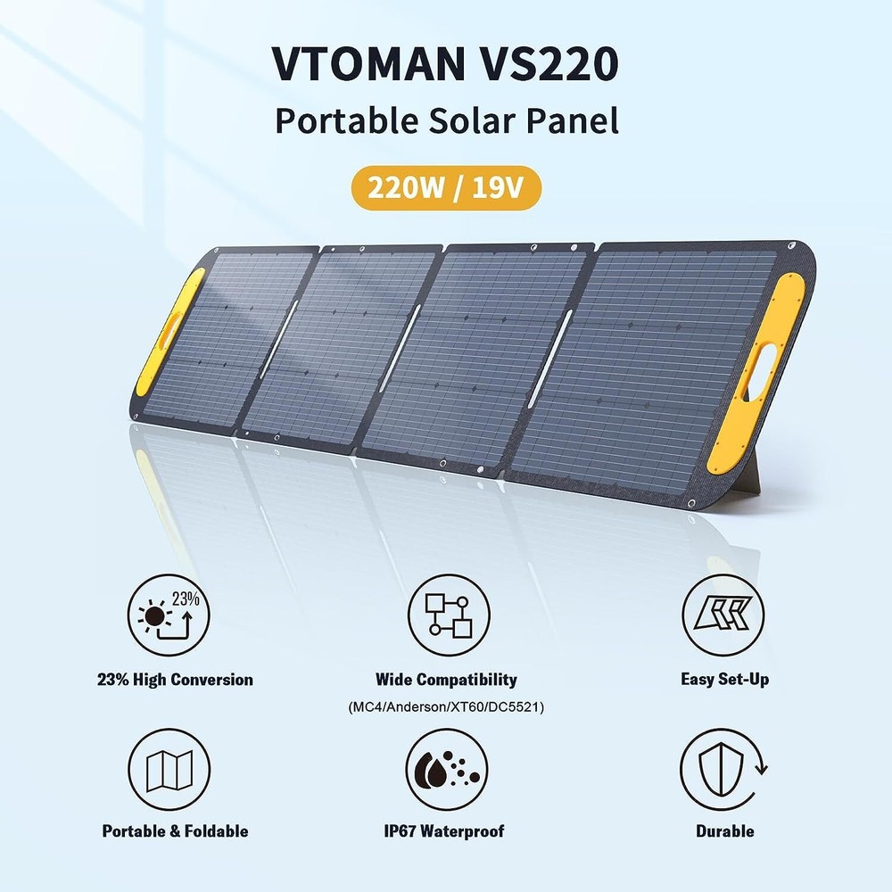 VTOMAN VS220 Portable Solar Panel 220W 19V, 23% Efficiency Foldable Solar Panel