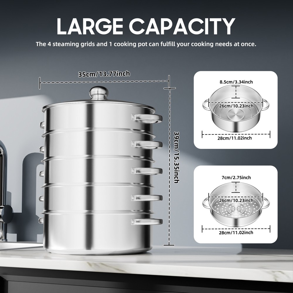 5 Layers 28cm Pot Steamer Multi-Layer Cookware Pot Cookware Stainless Steel Pot