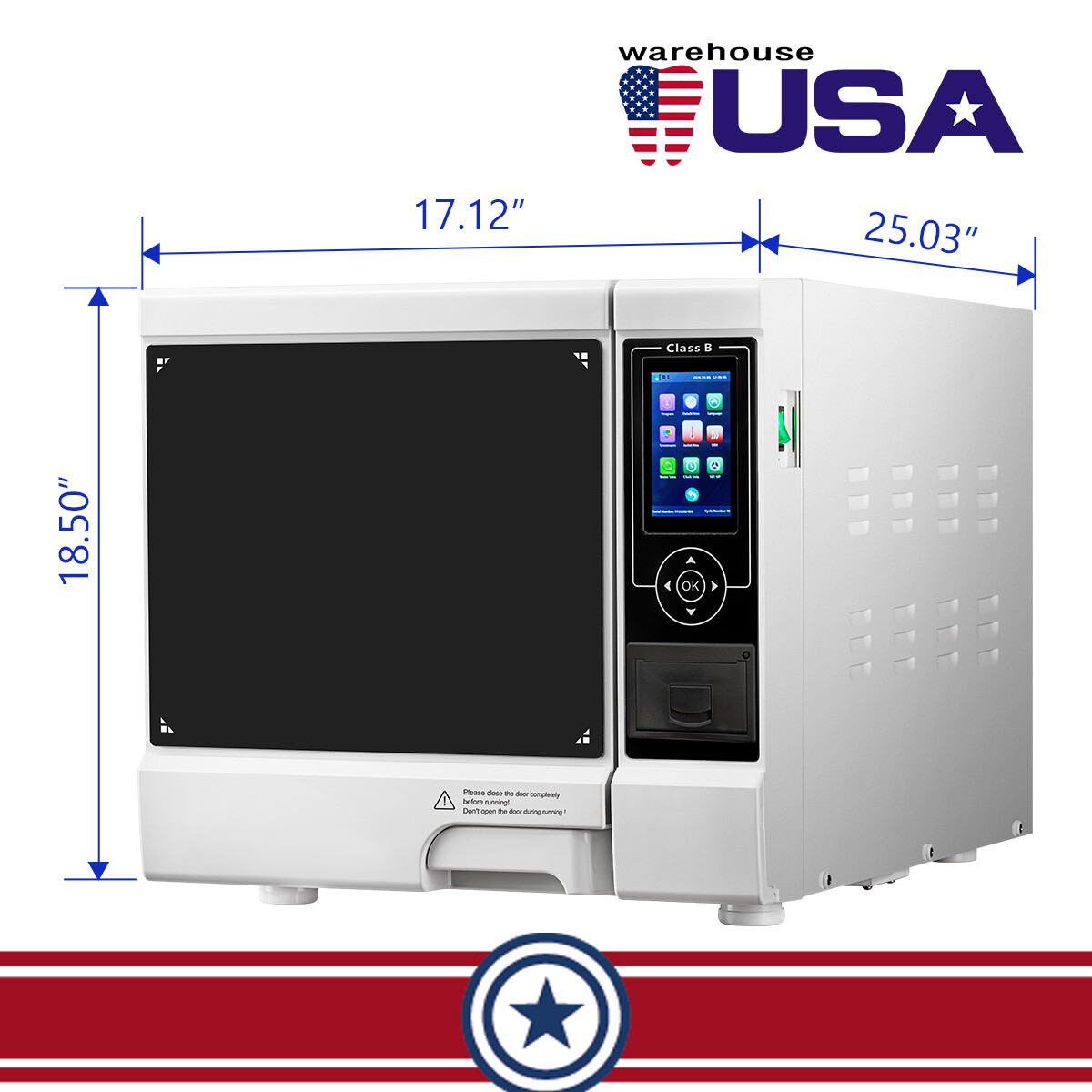 18L Dental Autoclave Steam Sterilizer Medical Class B Sterilization LCD Printer