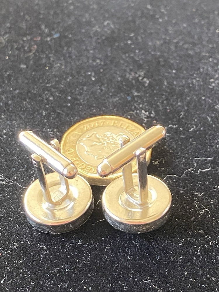Patterned silk faced cufflinks - red fabric/silver tone