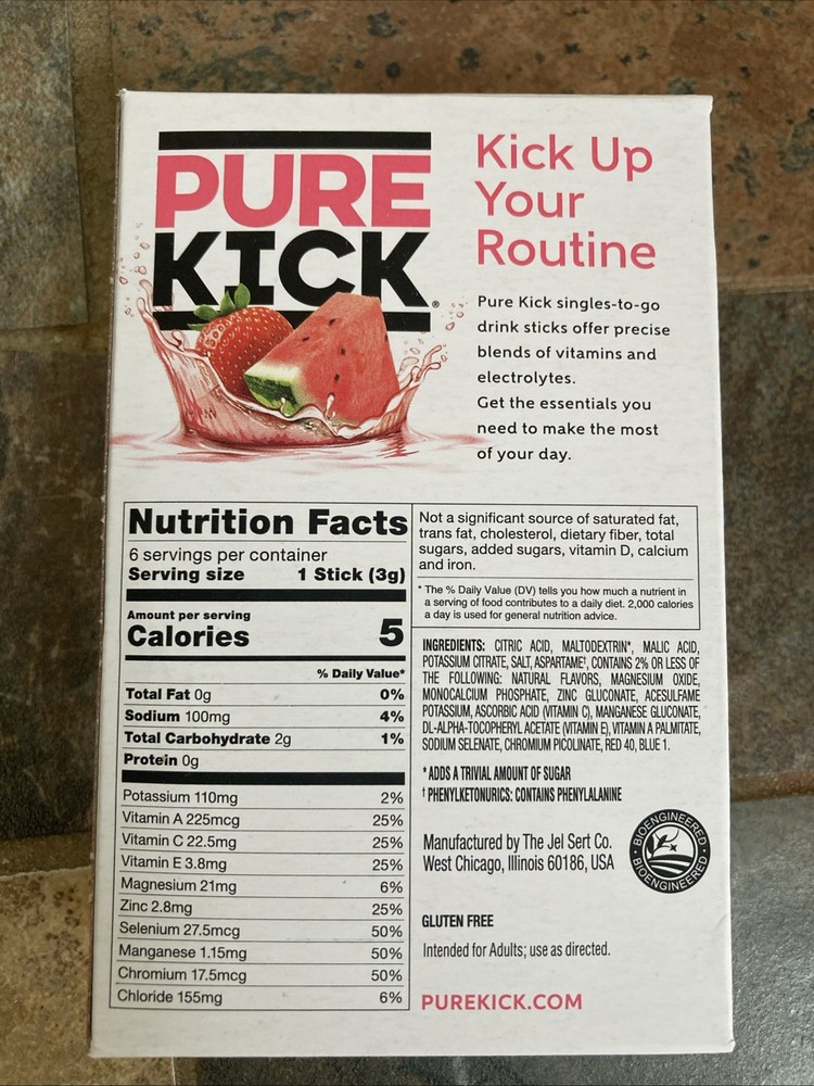 2 PACK Pure Kick Hydrate Strawberry Watermelon 6 Packets Zero Sugar Electrolytes