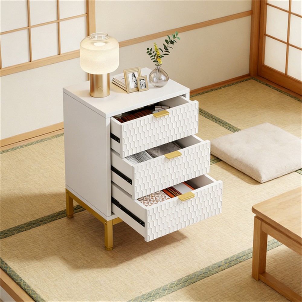 Nightstand Bedside Table Side Table with 3 Glide Drawers
