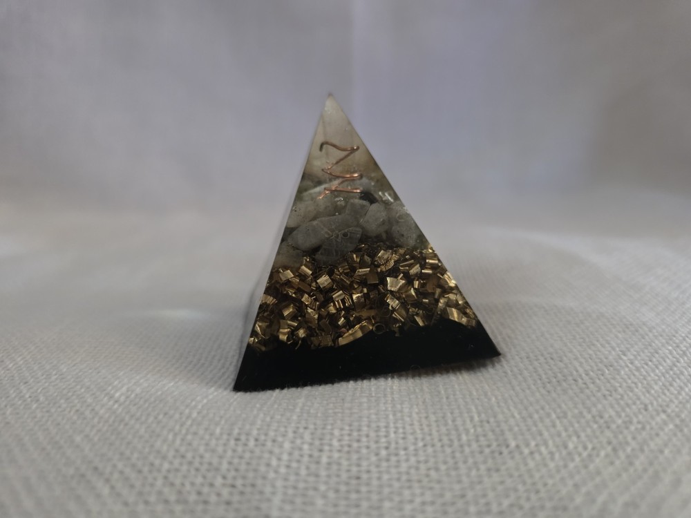 Small Orgonite Pyramid Crystal Healing Energy Clearing with Metallic Elements