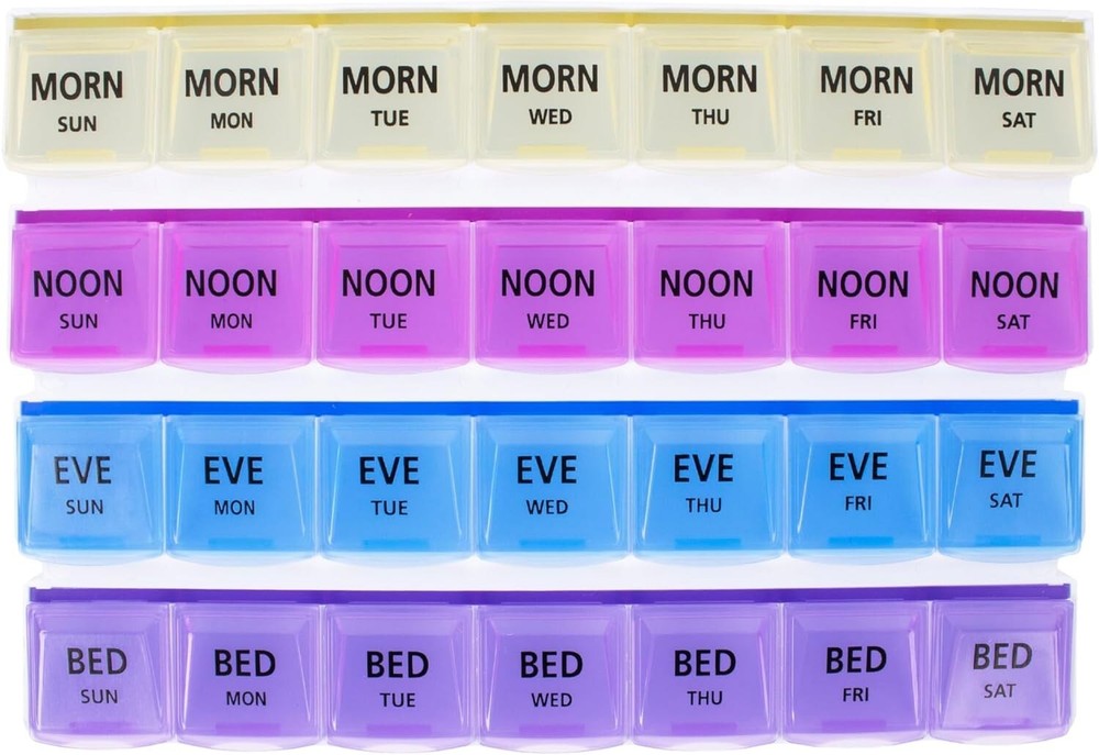 Apex 7 Day Medication Planner, 28 Color Coded Compartments, Each