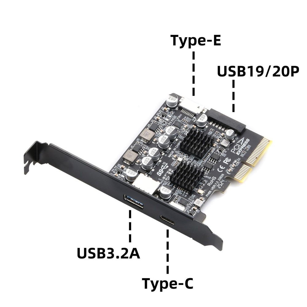 PCIe 3.0 to USB 3.2 Gen2 10Gbps Expansion Card Multiple Interfaces Type A/C/E