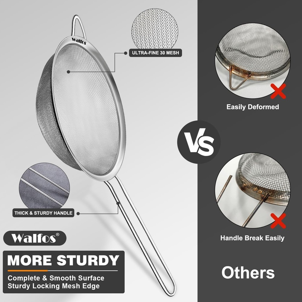 Fine Mesh Strainer 4PCS,Versatile Kitchen Strainer w/ Handle- 7", 5", 3.3", 2.8"