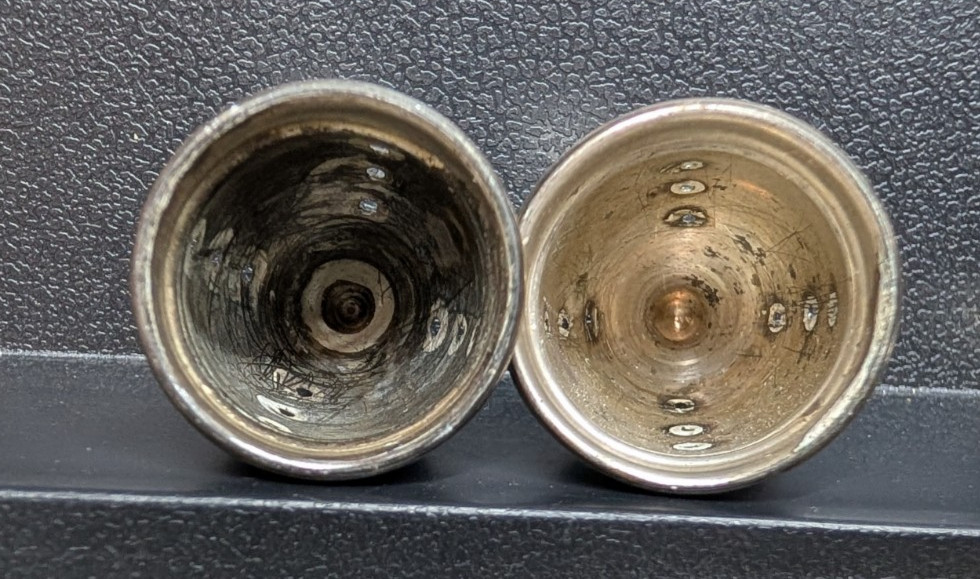 Vtg Crown Tall Sterling Silver Salt &Pepper Shaker Glass Lined 3.39oztw 260339