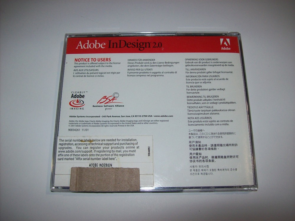 Adobe InDesign 2.0 Educational Version McIntosh 2 CDs with Serial no, x
