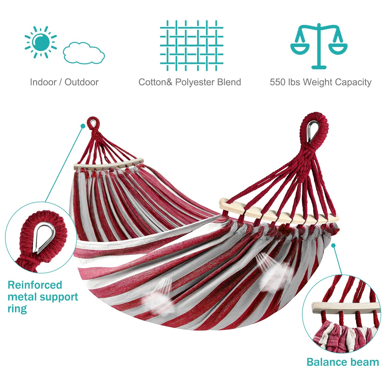 Hamacas Tejidas Grandes Para 2 Personas 550 Libras Adultos Colgante De Camping