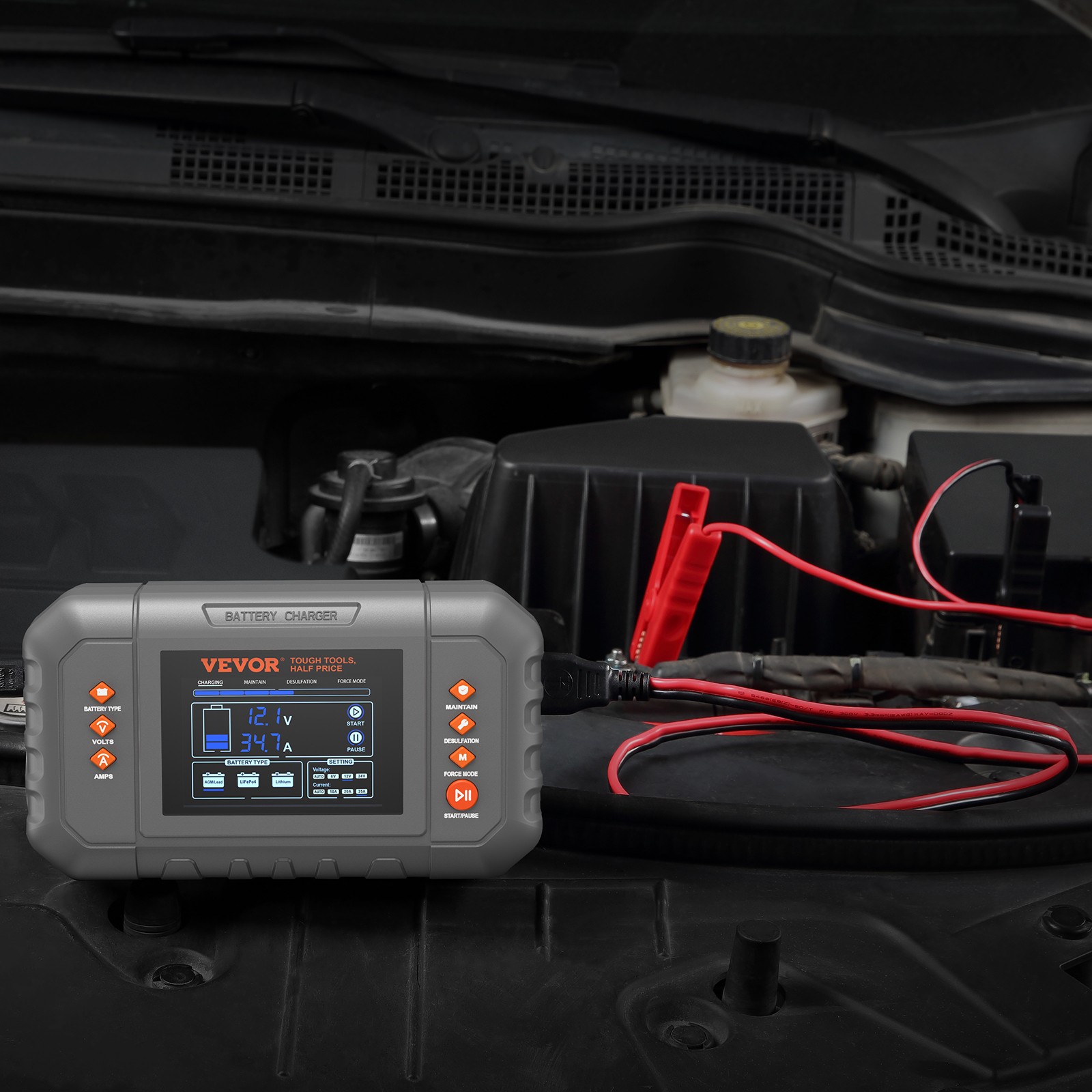 VEVOR Smart Battery Charger 35A Lithium LiFePO4 Lead-Acid Car Battery Charger