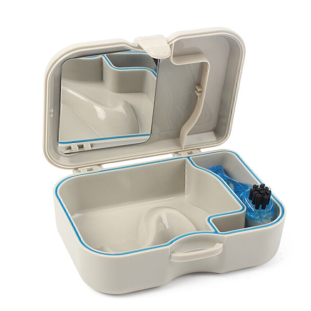 10Set Denture Appliance Case Container Case With Mirror +Clean Brush False Teeth