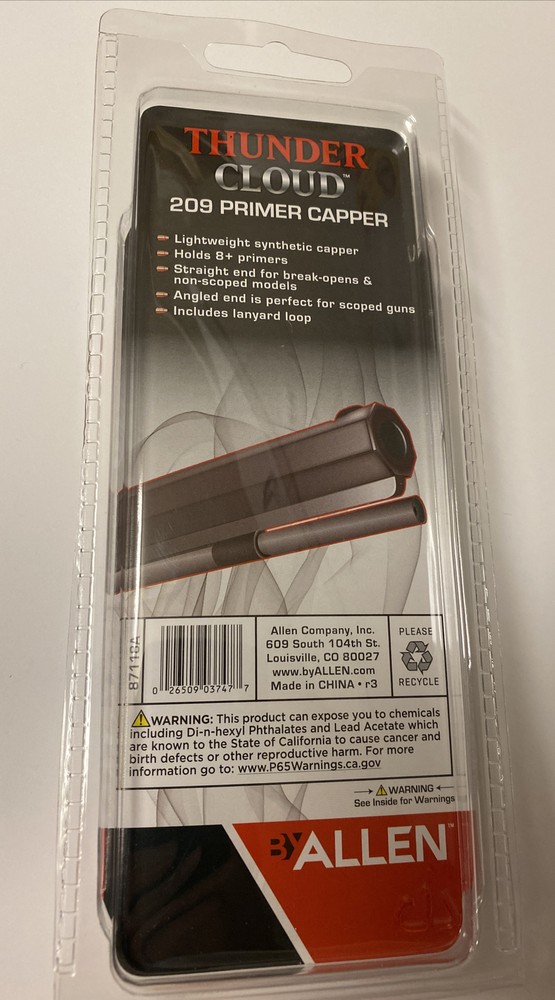 Thunder Cloud 209 Inline Muzzleloader Primer Capper by Allen Holds 8 Primers NEW