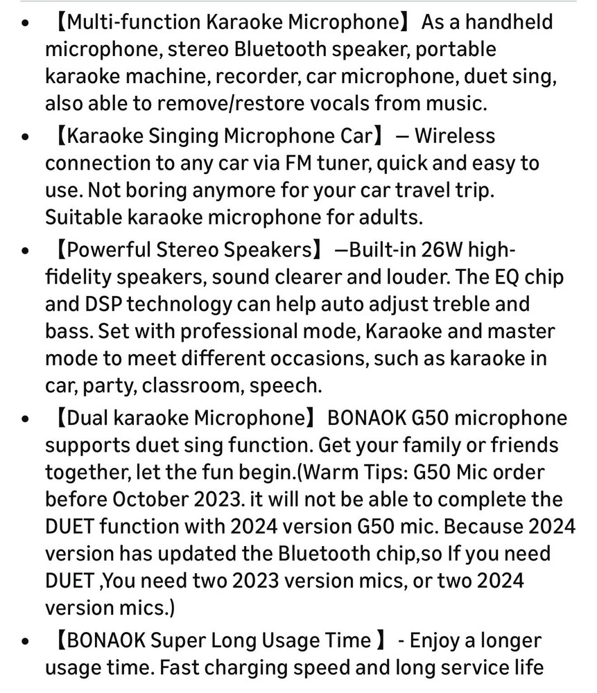 BONAOK Professional Wireless Bluetooth Karaoke Microphone with Case