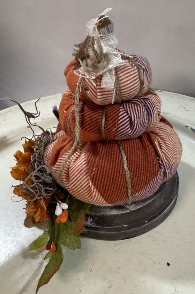 Handcrafted Primitive Fall Stuffed Stacking Pumpkin Shelf Sitter Round Base