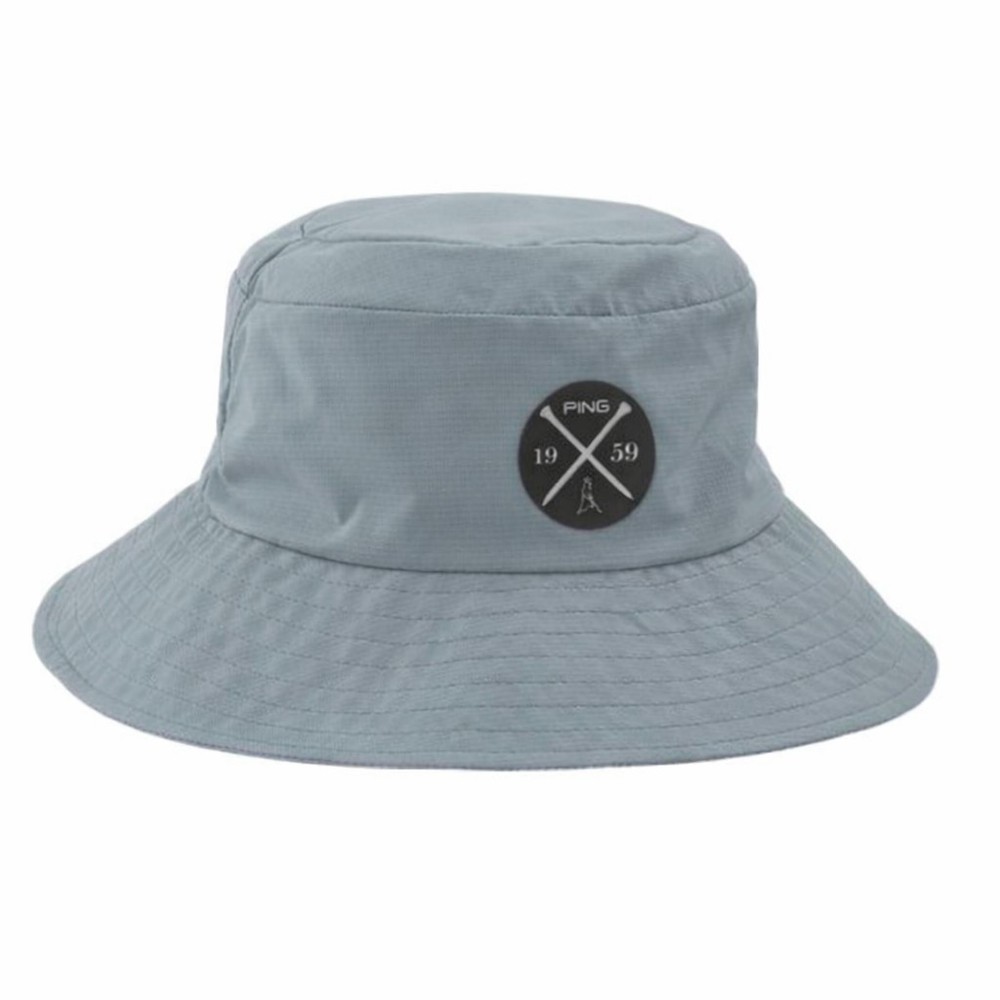 New Ping Gray/Black Logo Drawstring Bucket Hat W/Tags