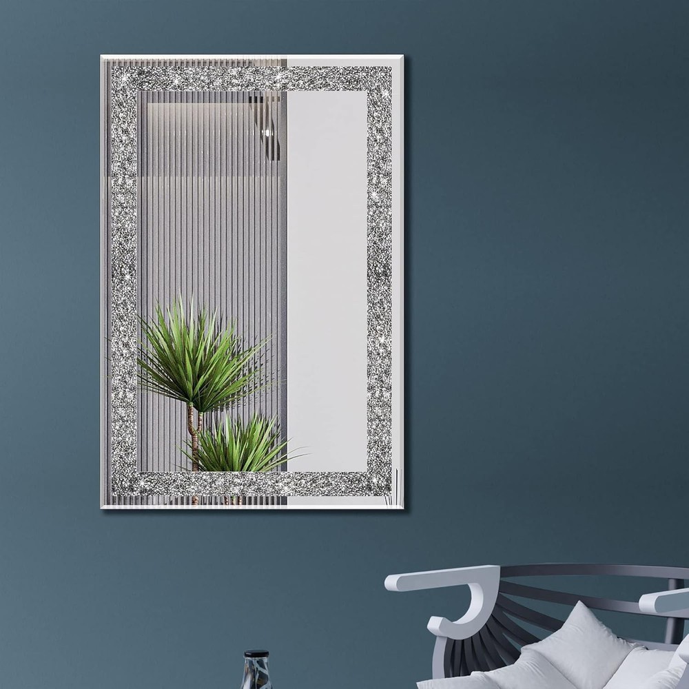 Rectangular Wall Mirror 16" x 20" Crystal Crush Diamond Bathroom Entryway Mirror